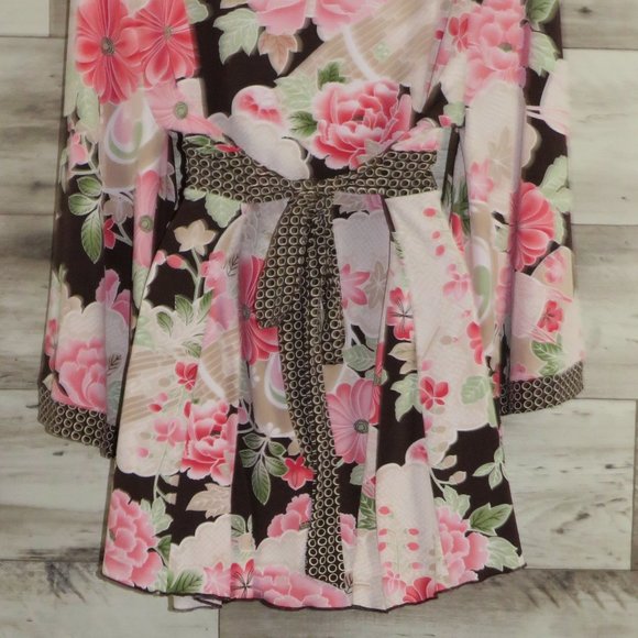 ING* Women's Oversized Split Sleeves V-Neck Tie Back Curved Hem Floral Blouse~3X - Picture 4 of 13